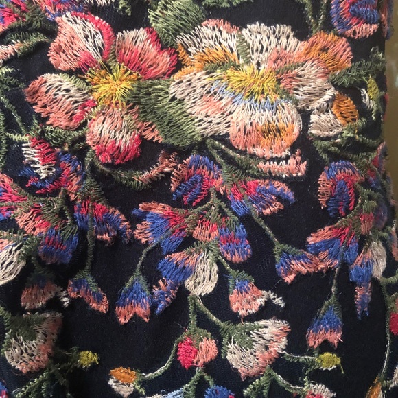 Navy High Neck Prom Dress with Floral Embroidery - Picture 6 of 8